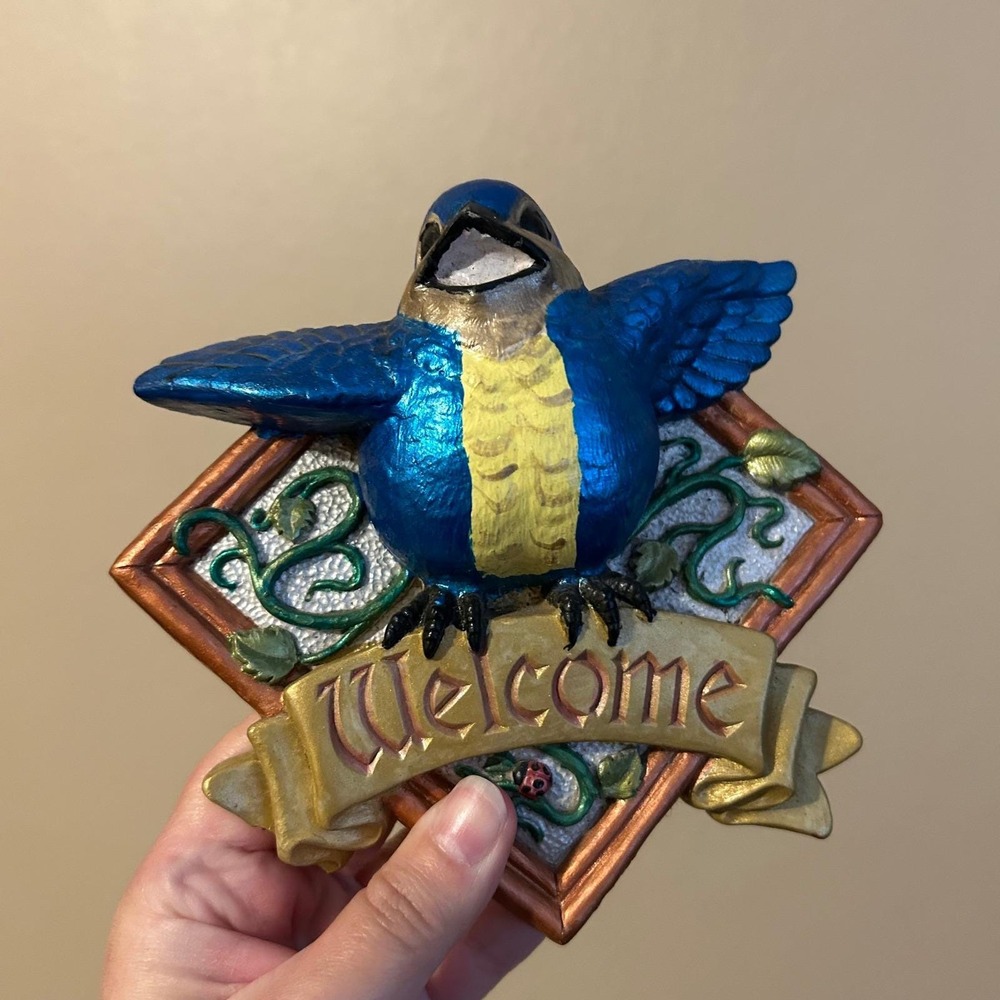 Vintage Chalkware Blue Bird Welcome Plaque 1992 Mold Wall Art